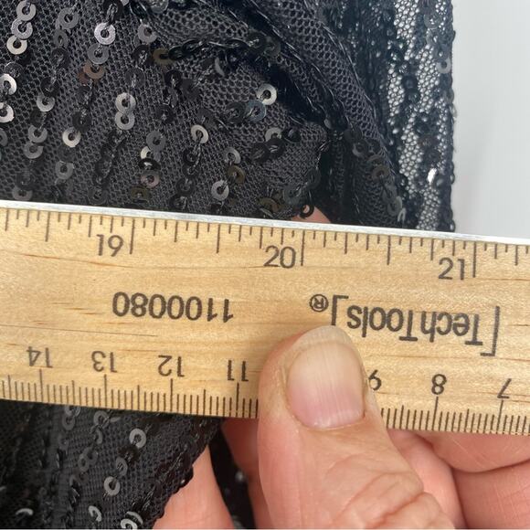 LDT Sequin Dress Black Cocktail Date Night Dressy Sheer Sleeves Tie Waist 12 - Picture 9 of 11